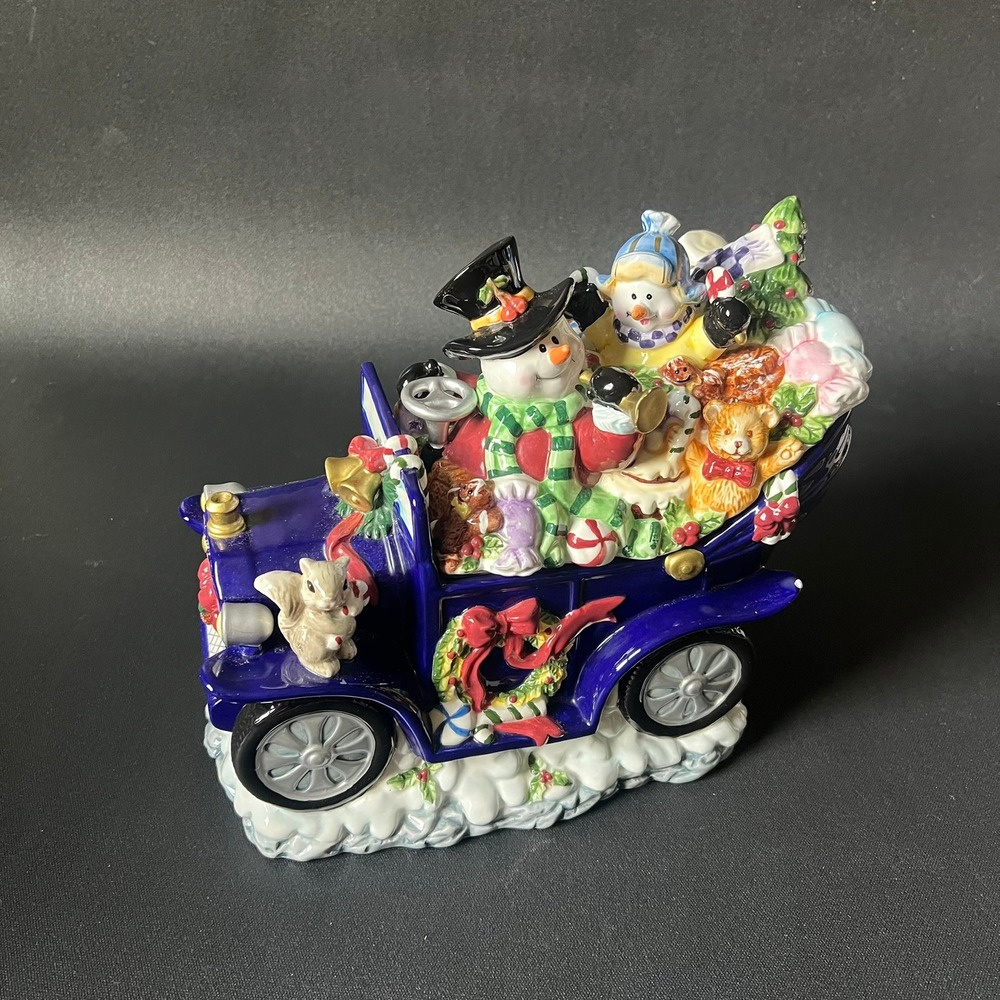 Vtg Omni Car Christmas Snowman Ceramic Cookie Jar Holiday Decor Kitsch Granny